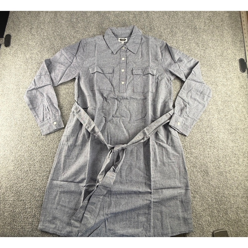 Mud Pie Womens Long Sleeve Collared Button Front Belted Chambray Shirt Dress S